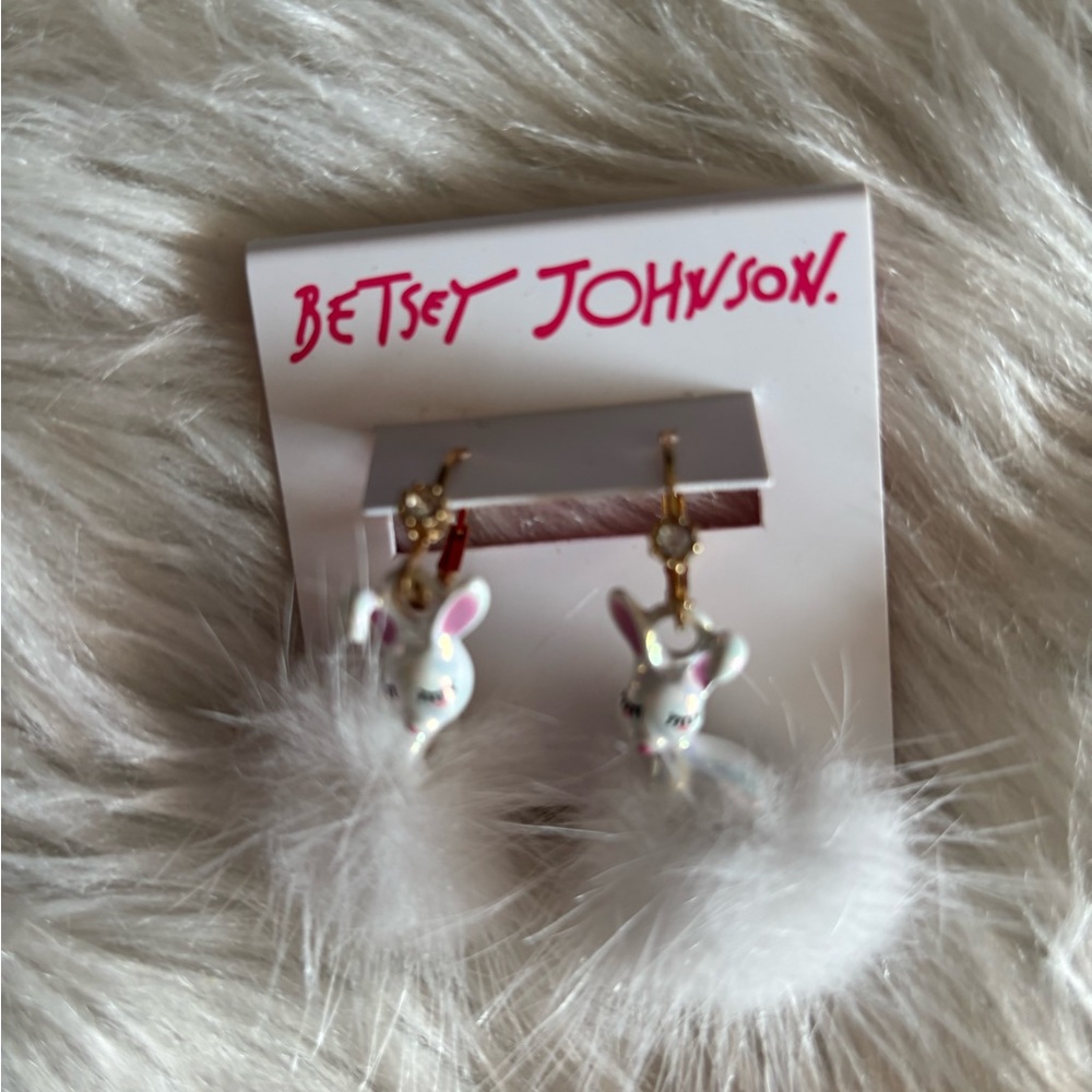 Betsey Johnson White Bunny Earrings with Gold Accents - Picture 3 of 3